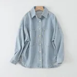 Women's Urban Casual Washed Denim Jacket - Blue