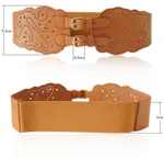 Women's Fashion Cutout Elastic Pin Buckle Belt - Camel
