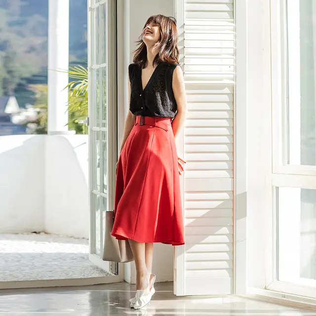 Roman Holiday Retro Temperament A line Skirt Women Red - Shop at LoveMi