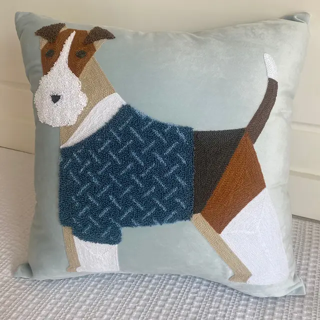 Pillow Embroidered Cushion With Core American Dog Double Eider Egg Blue Clothes - Shop at LoveMi