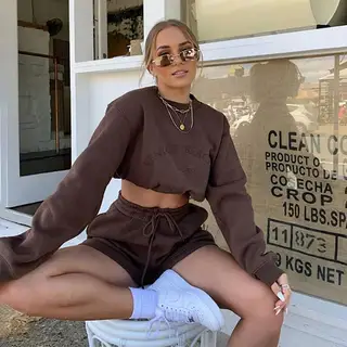 Autumn And Winter Foreign Trade Women's New Letter Embroidery Fleece Thickening Loose All-matching Hoodie Suit - Brown Embroidery