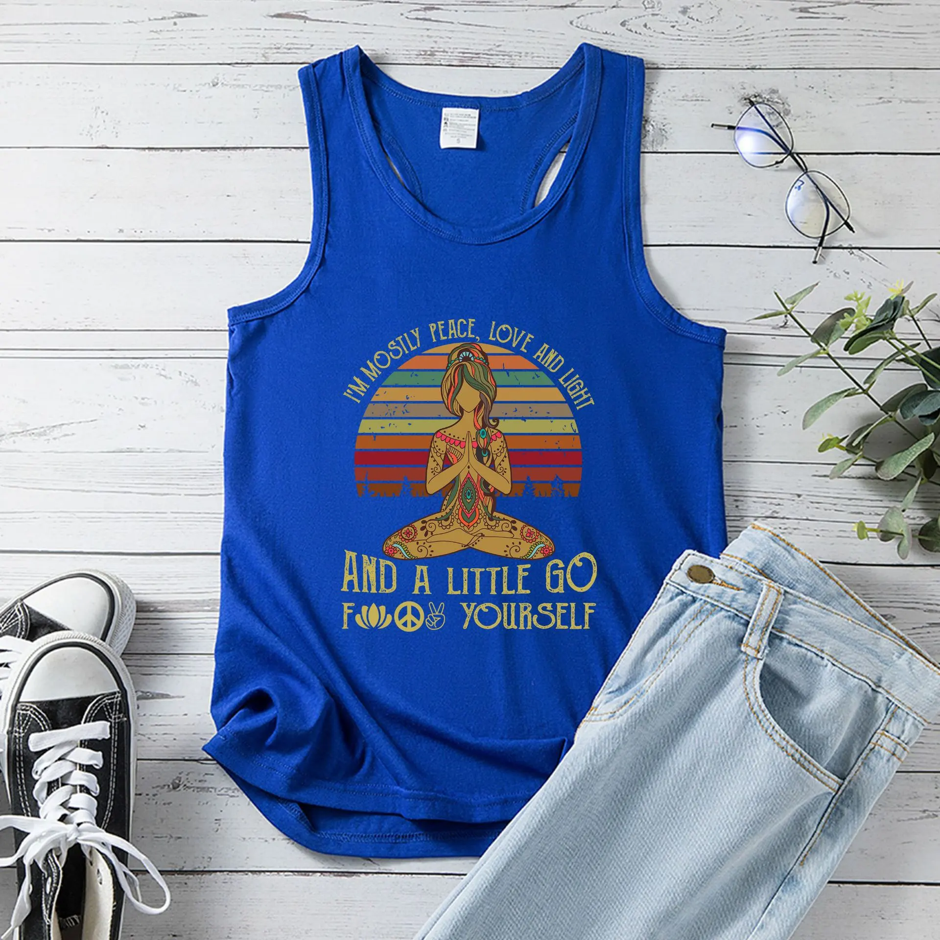Yoga Vest Women's European Size Peace Vest Top Women - Dream Blue