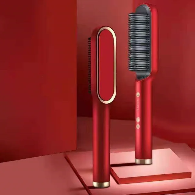 Multifunctional Electric Heating Hair Straightening Comb Red - Shop at LoveMi