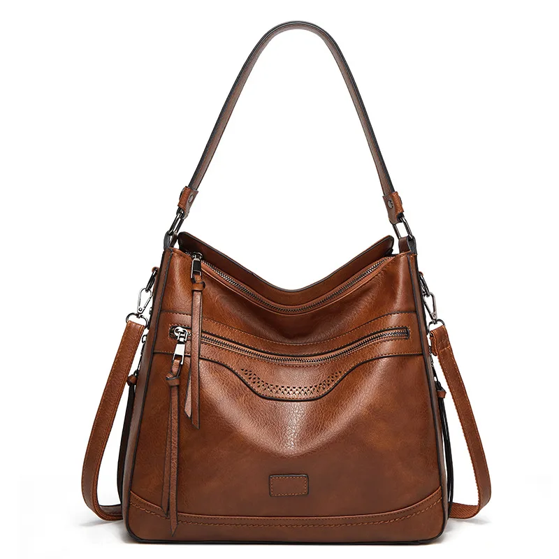 Soft Leather Women's Tote Vintage Multi pocket Shoulder Bag Brown - Shop at LoveMi