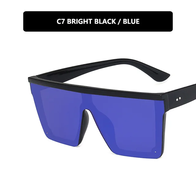 Retro Trend Large Frame Conjoined Sunshade Glasses Bright Black Blue Mercury - Shop at LoveMi