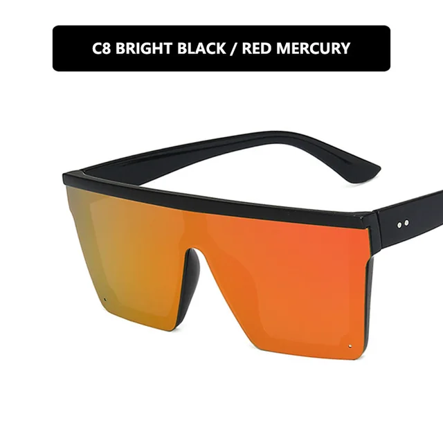 Retro Trend Large Frame Conjoined Sunshade Glasses Bright Black Red Mercury - Shop at LoveMi