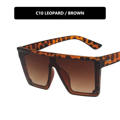 Retro Trend Large Frame Conjoined Sunshade Glasses Leopard Tea Slices - Shop at LoveMi