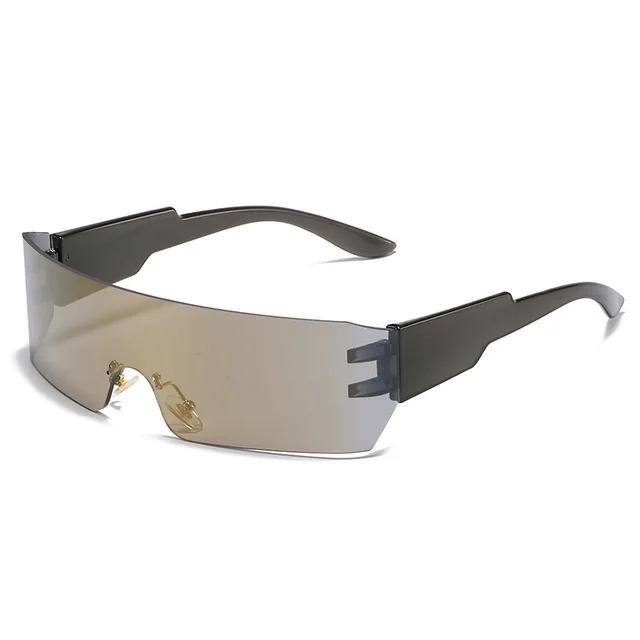 New Rimless Trendy Colorful Reflective Sunglasses Black Feet Gold Film - Shop at LoveMi