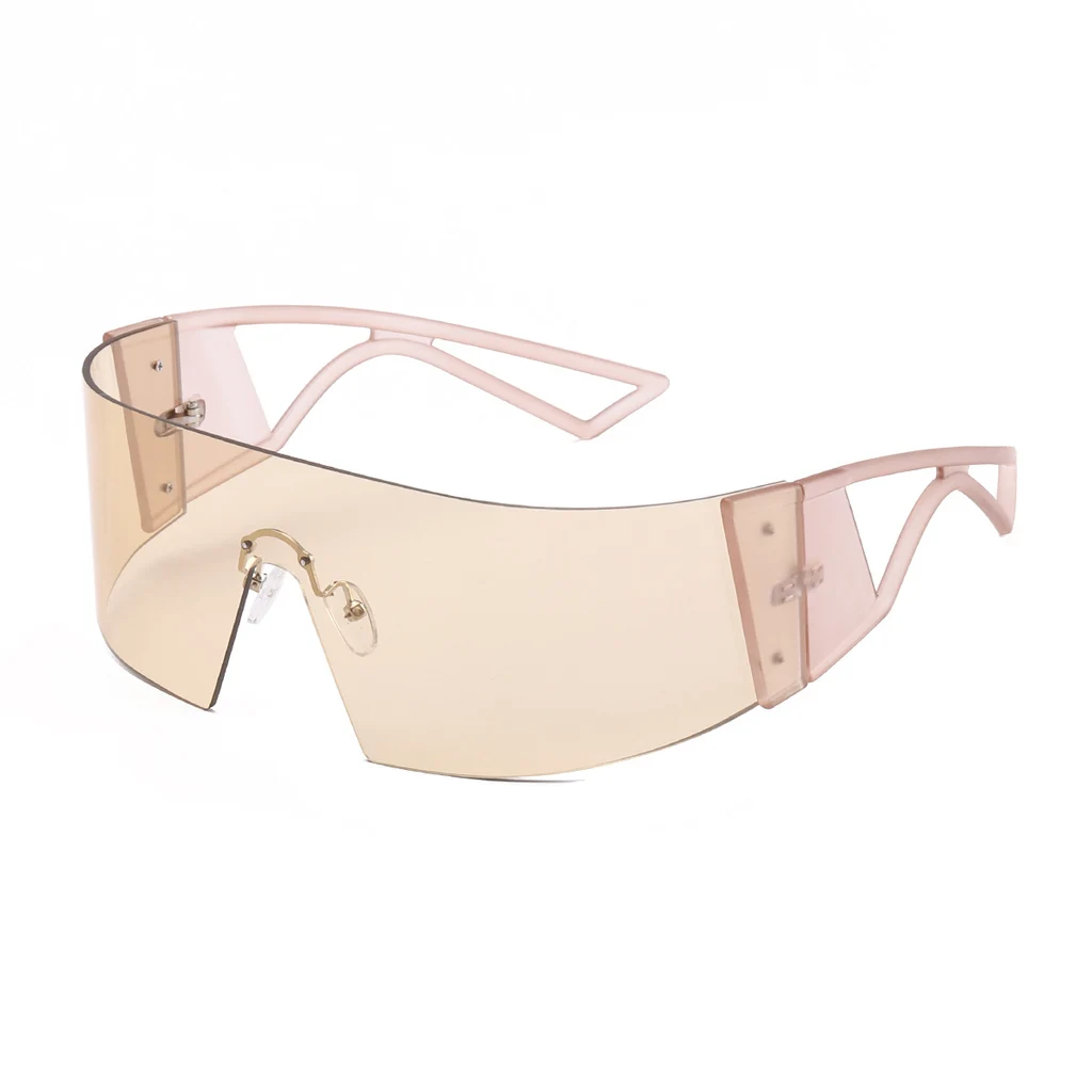 Men's Frameless One Piece Goggles Outdoor Sunglasses - Champagne Slices