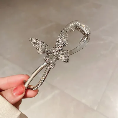 Frigid Wind Diamond studded Pleated Butterfly 8 character Hairpin Silver - Shop at LoveMi