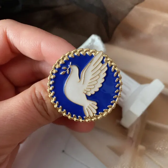 Women's Vintage Literature Dove Of Peace Enamel Oil Drop Brooch Blue - Shop at LoveMi