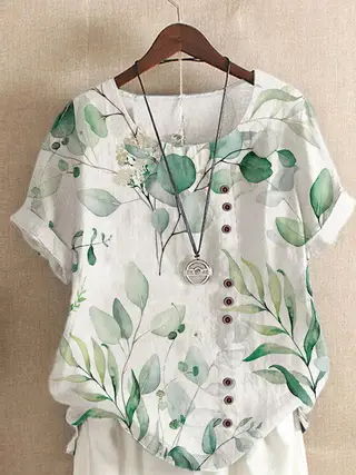 Retro Fashion Printed Loose Casual Short Sleeve T-Shirt Women - Money Leaf10