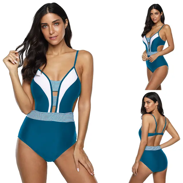 European And American Plus Size One piece Swimsuit Multi color Blue - Shop at LoveMi