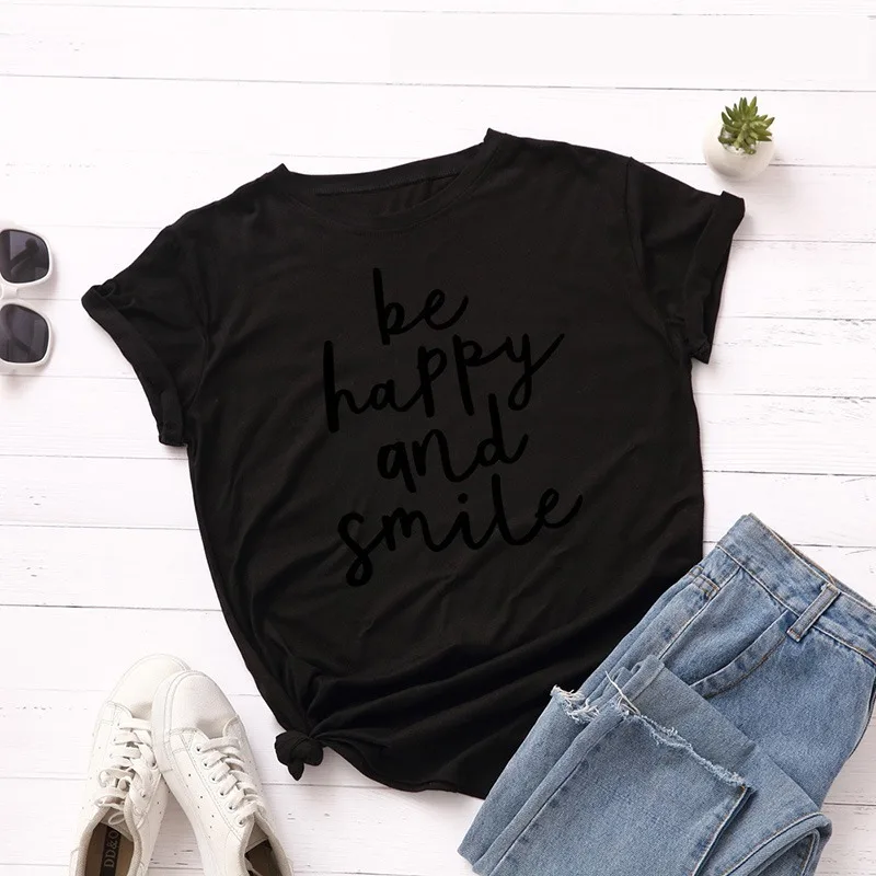 Women's Letter Printed T shirt Short sleeved Summer Top Bottoming Shirt Black - Shop at LoveMi
