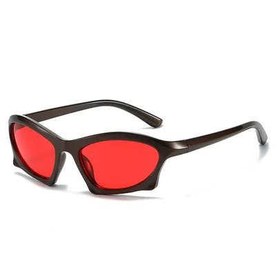 Women's New Modern Retro Geometric Sunglasses Tea Frame Red Sheet - Shop at LoveMi