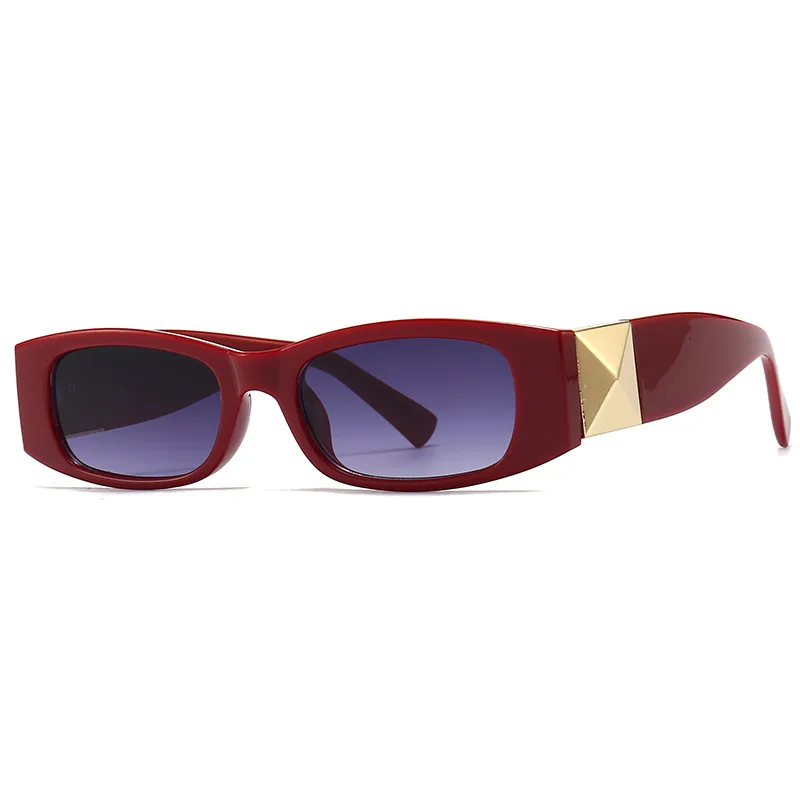 Women's Fashion Small Frame Square Sunglasses - Wine Red Gradient Grey