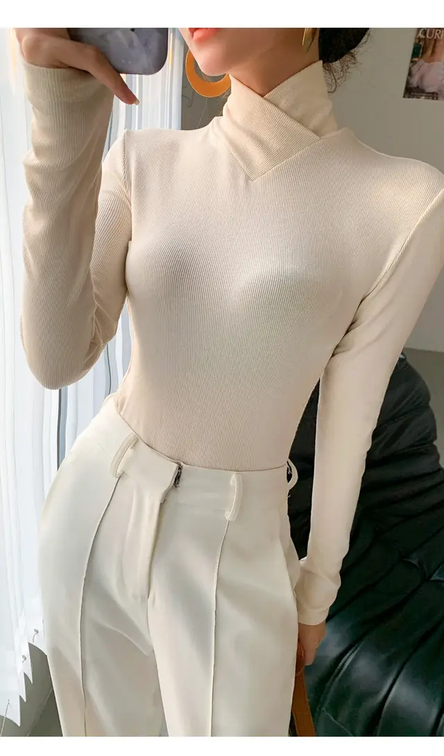 Long Sleeve Bottoming Shirt With Foreign Style Creamywhite - Shop at LoveMi
