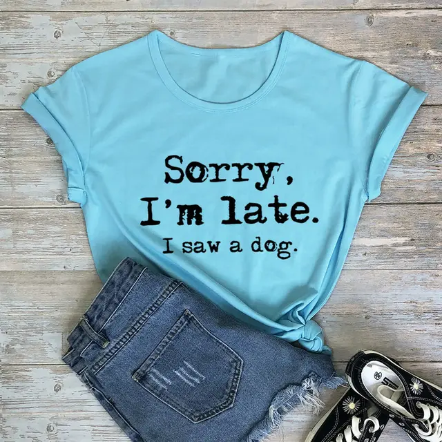Dog Lovers Theme T shirt Round Neck Short Sleeve Foreign Trade T shirt Sky Blue Black Word - Shop at LoveMi