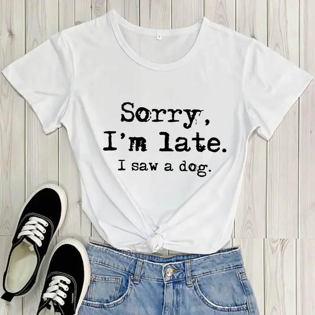 Dog Lovers Theme T shirt Round Neck Short Sleeve Foreign Trade T shirt White Black - Shop at LoveMi