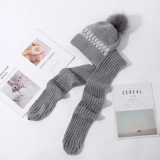 Women's Thickened Ear Protectors With Hat And Scarf Two Piece Set Grey - Shop at LoveMi