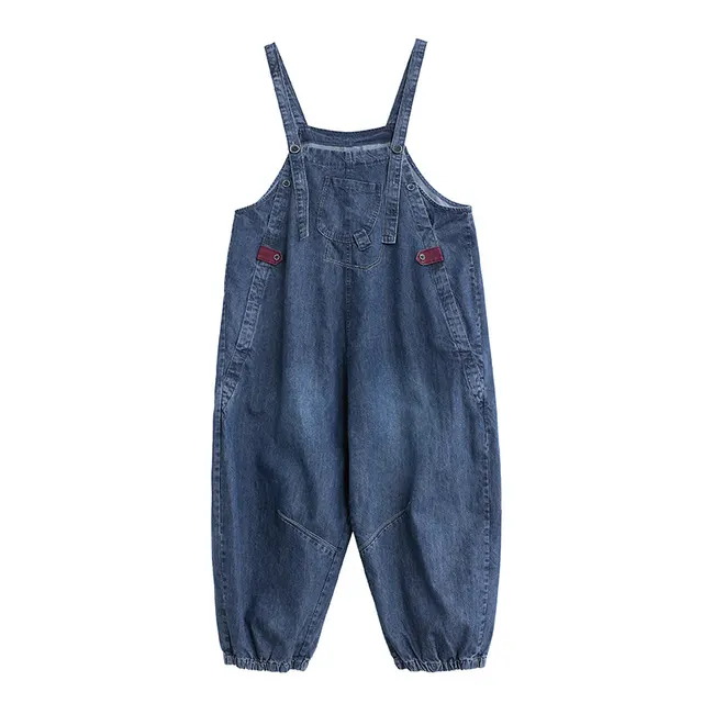 New Plus Size Women's Loose And Slim Denim Overalls - Blue