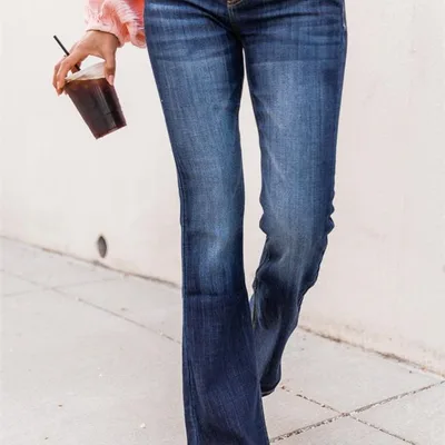 European And American High Waist Stretch Flared Pants Navy - Shop at LoveMi