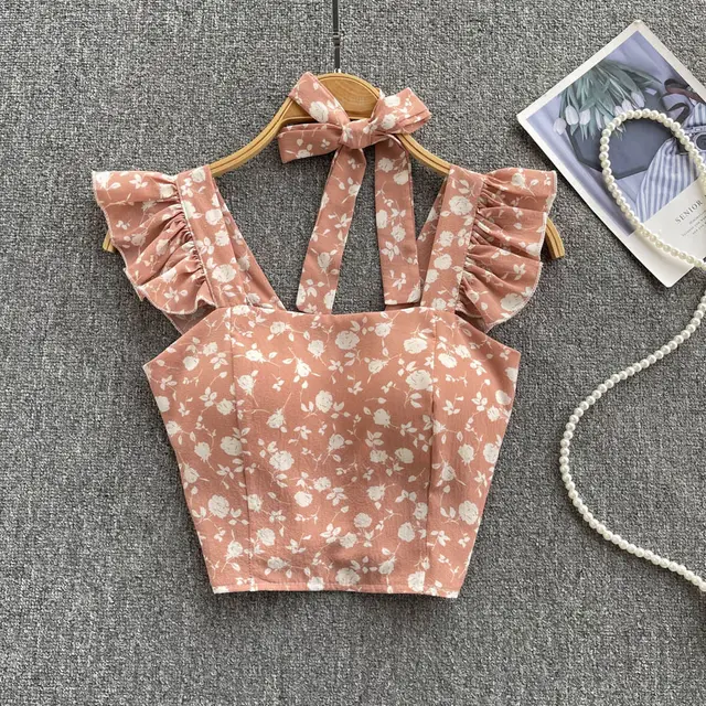 Retro Western Puff Sleeve Floral Short Sleeve Shirt Pink - Shop at LoveMi