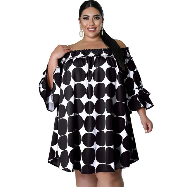 One way Neck Elasticated Print Polka Dot Dress Black - Shop at LoveMi