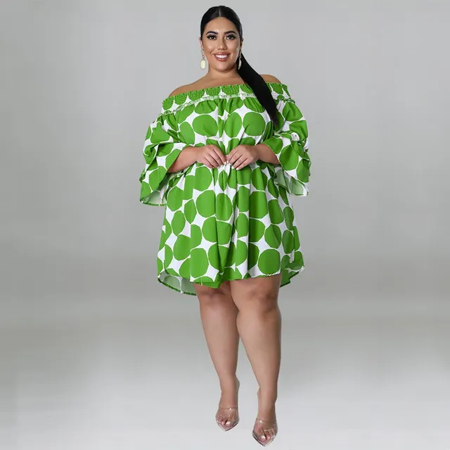 One way Neck Elasticated Print Polka Dot Dress Green - Shop at LoveMi