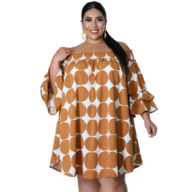 One way Neck Elasticated Print Polka Dot Dress Khaki - Shop at LoveMi