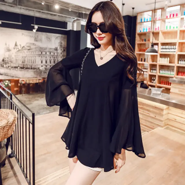 Women's Chiffon Long Sleeve Shirt Black - Shop at LoveMi
