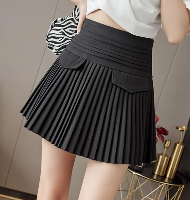 Women's New Temperament High Waist Slim Slim Pleated Skirt Black - Shop at LoveMi