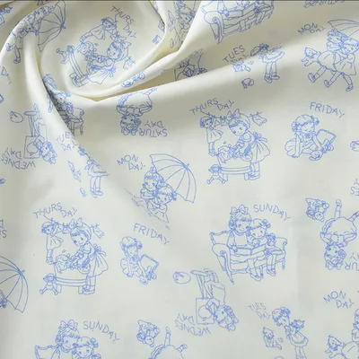 Fabric Printing And Dyeing Cartoon Cotton Floral Print Line Art White Blue - Shop at LoveMi