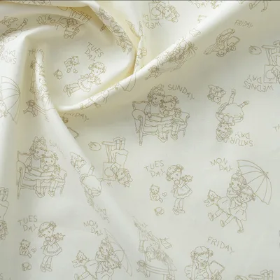 Fabric Printing And Dyeing Cartoon Cotton Floral Print Line Art White Coffee - Shop at LoveMi