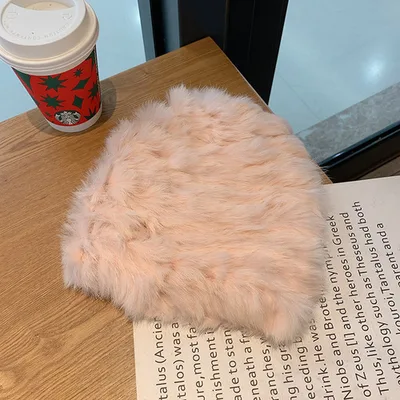 Thickened Warm Real Rabbit Plush Fur Integrated Knitted Hat Pink - Shop at LoveMi