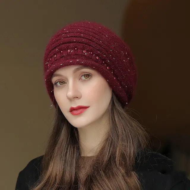 Autumn And Winter New Knitted Hat Women's Wool Warm Wine Red - Shop at LoveMi