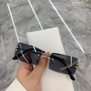 Women's Rimless Transparent Fashion Light Sunglasses - Gold Frame Full Grey