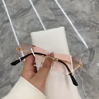 Women's Rimless Transparent Fashion Light Sunglasses - Gold Frame Progressive Pink