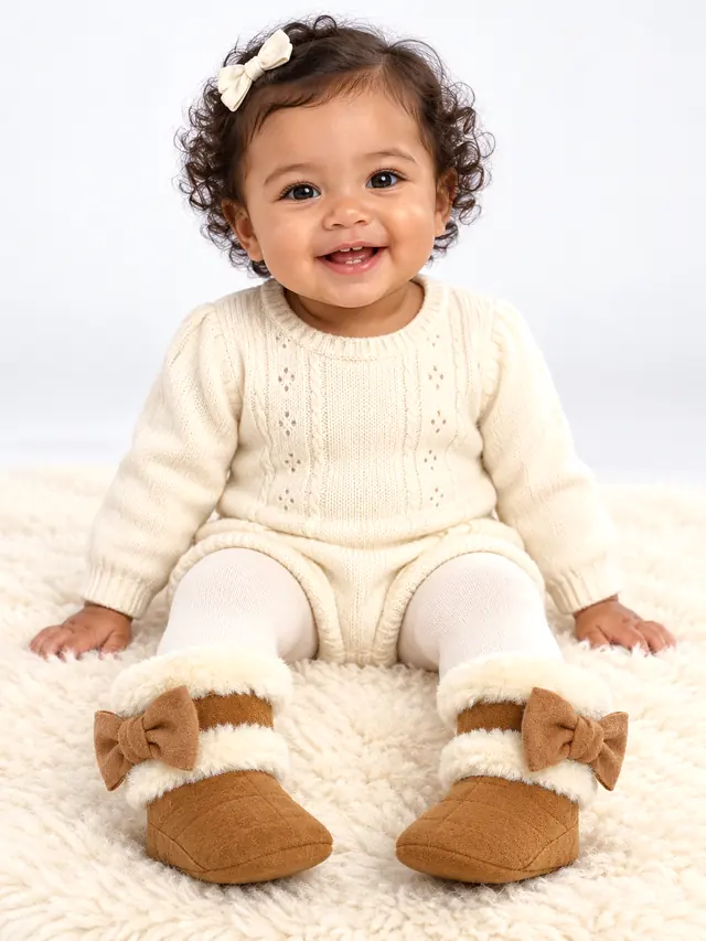 Baby Girl Brown Snow Booties with Bow Brown - Shop at LoveMi