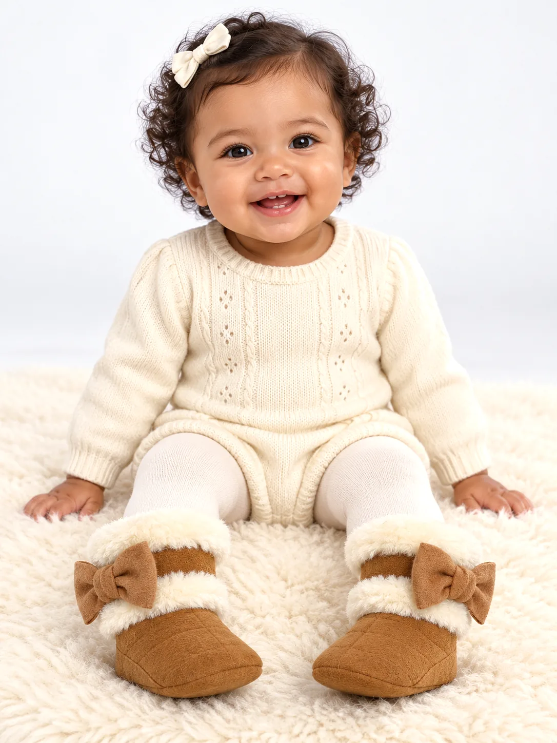 Autumn And Winter Bowknot Snow Boots Baby Shoes Baby Boots Cotton Boots Baby's Shoes Toddler Shoes - Brown