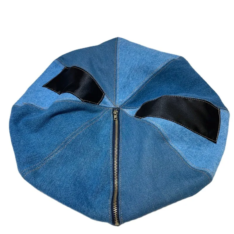 Washed Denim Niche Cloud Zip Beret Hat Blue - Shop at LoveMi