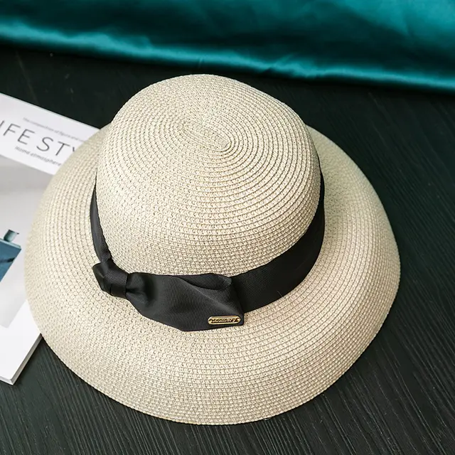 Beach Travel Lampshade Straw Hat Big Brim Ladies Beige - Shop at LoveMi