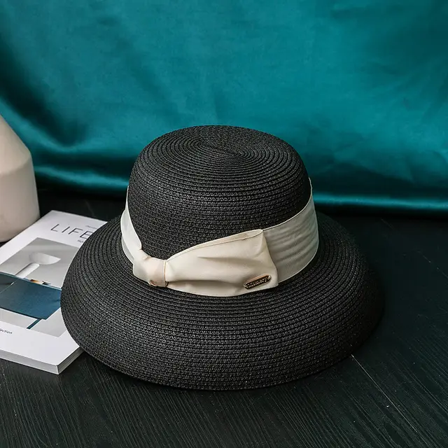 Beach Travel Lampshade Straw Hat Big Brim Ladies Black - Shop at LoveMi