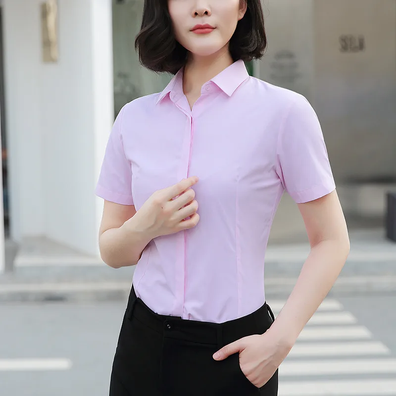Women's Casual Short Sleeve Slim Shirt Pink - Shop at LoveMi