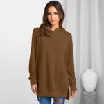 Women's Fashion Hooded Pullover Solid Color Sweatshirt Top - Caramel