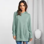 Women's Fashion Hooded Pullover Solid Color Sweatshirt Top - Grey Green
