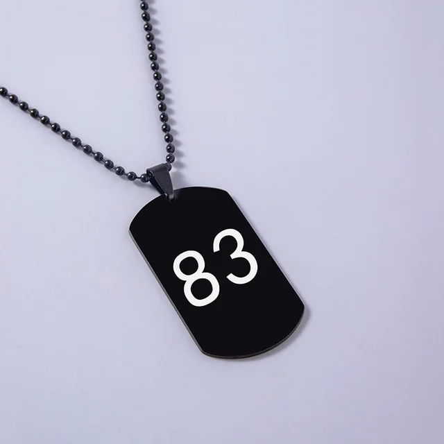 Stainless Steel No 83 Dog Tag Necklace - Black