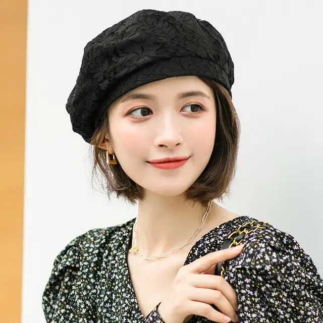 Black Hollow Lace Beret Women's Summer Thin Section Black - Shop at LoveMi
