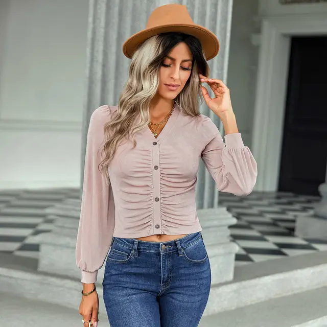 Women's Fashion Cropped Slim Knit Sweater Light Pink - Shop at LoveMi