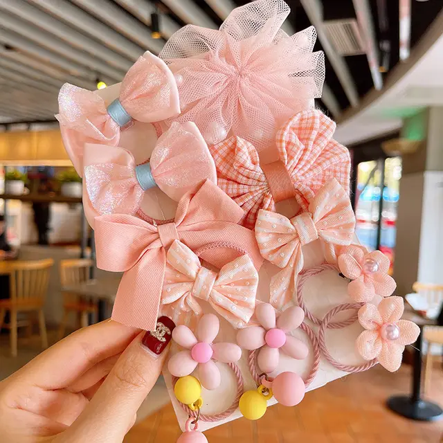 Children's Elastic Flower Baby Hair Ring Mesh Bow 8Set - Shop at LoveMi